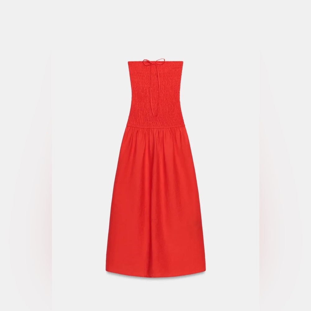 ZARA SMOCKED MIDI DRESS - Picture 14 of 16